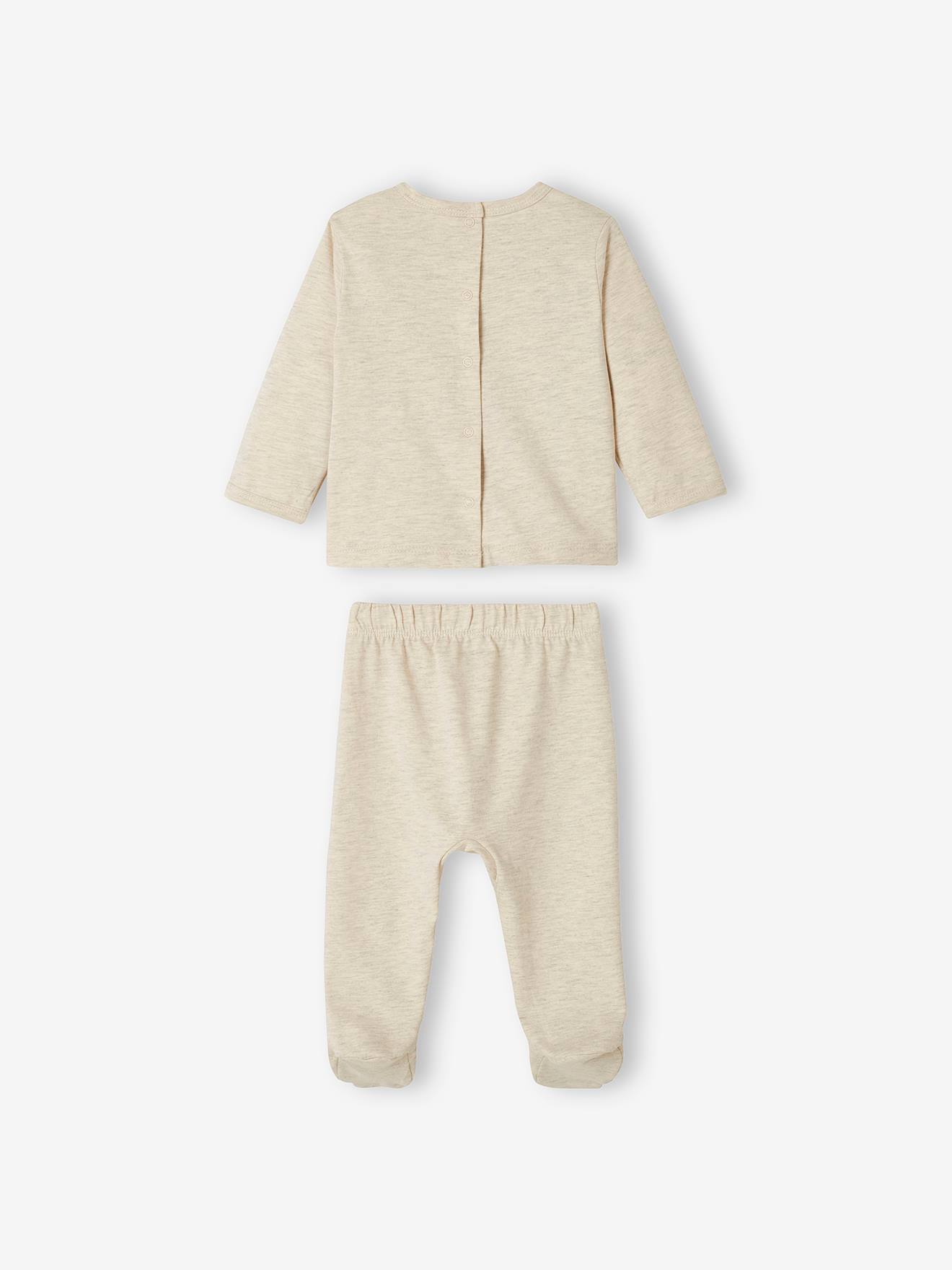 Conjunto de 2 pijamas de tricô para bebê menino, cor mostarda.