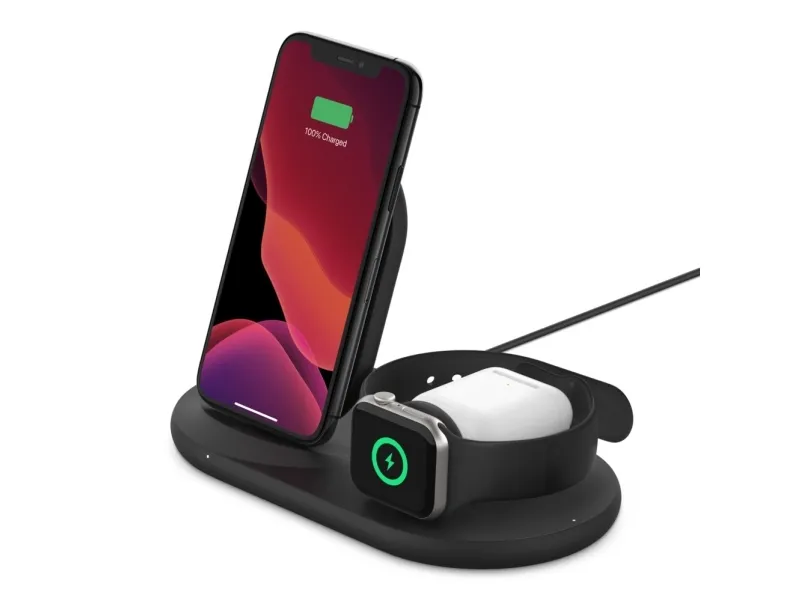 Belkin BoostCharge - Trådløs opladningsstander - 7.5 Watt - sort - for Apple AirPods; AirPods Pro; iPhone 11, 12, 7, 8, SE, X, XR, XS, XS Max; Watch
