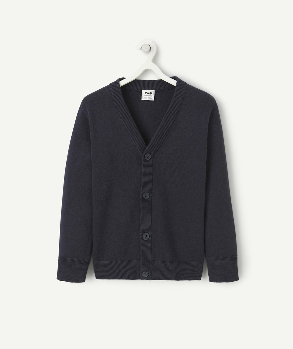 gilet en tricot manches longues garçon en coton bio bleu marine