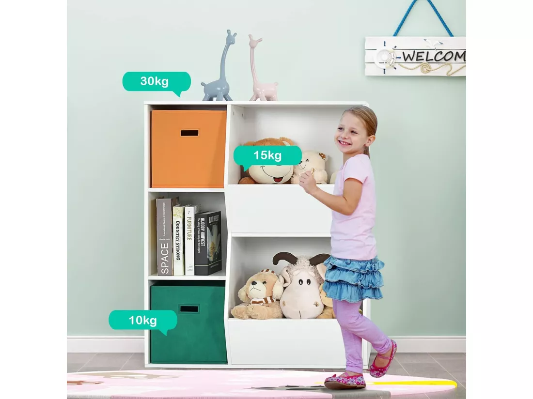 Placard de rangement pour jouets avec 2 paniers, 3 cubes, 77 x 35 x 93 cm blanc
