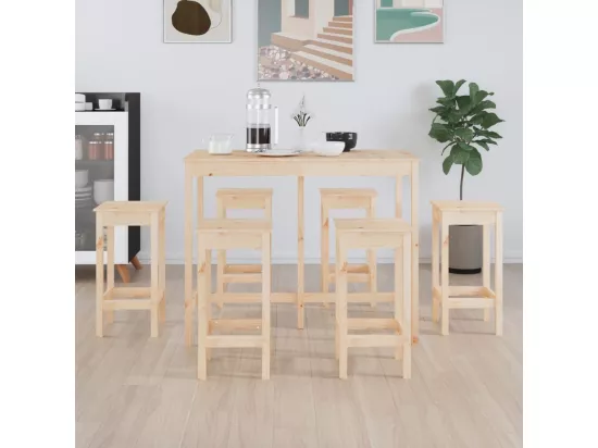 Ensemble de bar 7 pcs Bois de pin massif