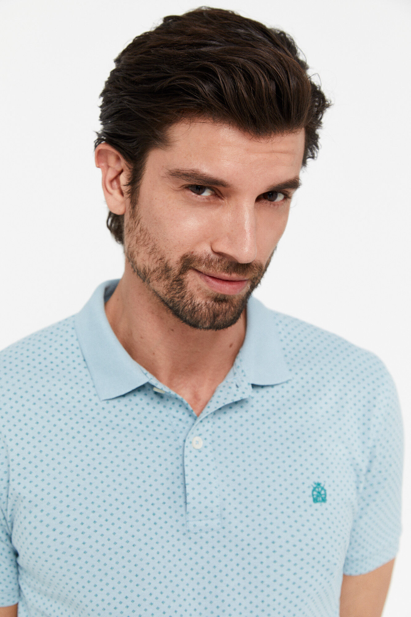 Polo piqué com microestampa - Azul