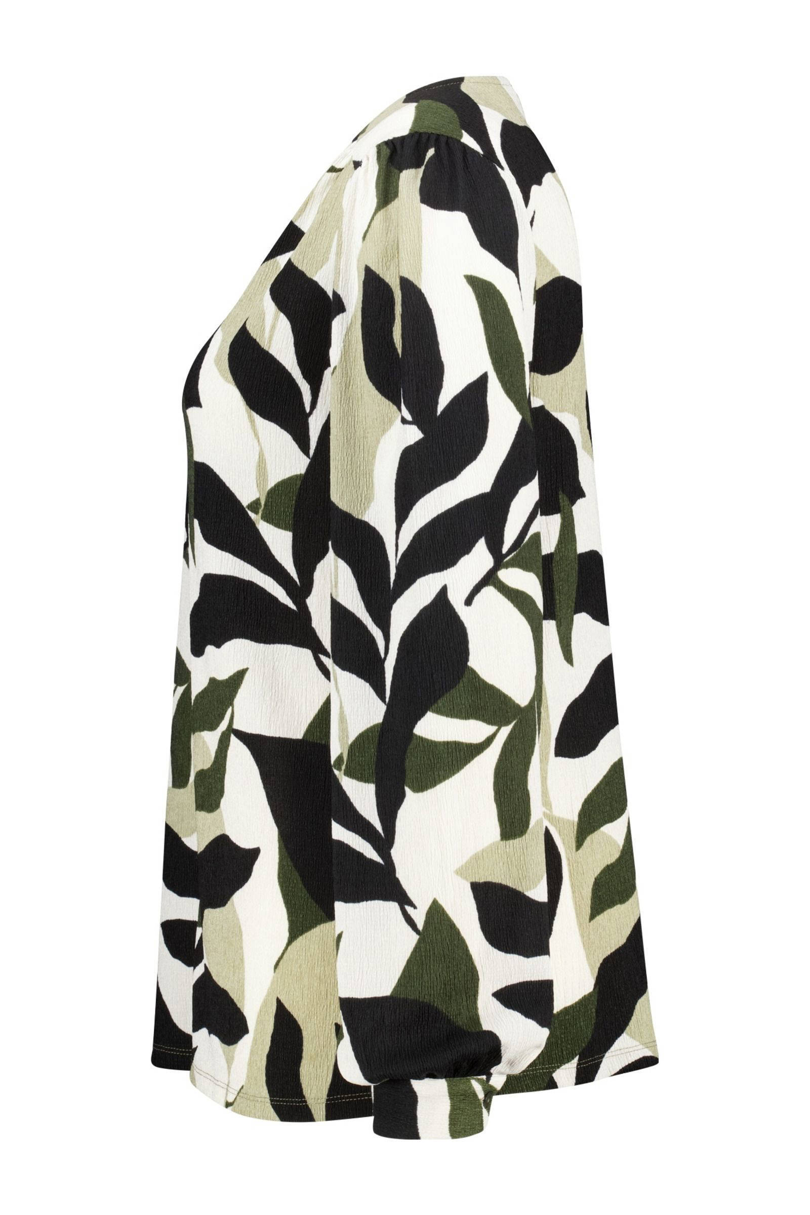 MS Mode blouse met all over print kaki/zwart/wit