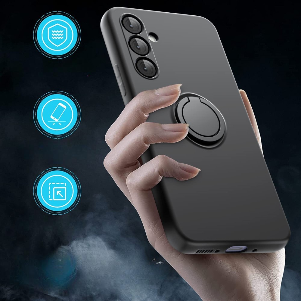 Samsung Galaxy A56 Silikon Case Hülle mit Kameraschutz und Kickstand Haltering   Displayschutzglas - Schwarz