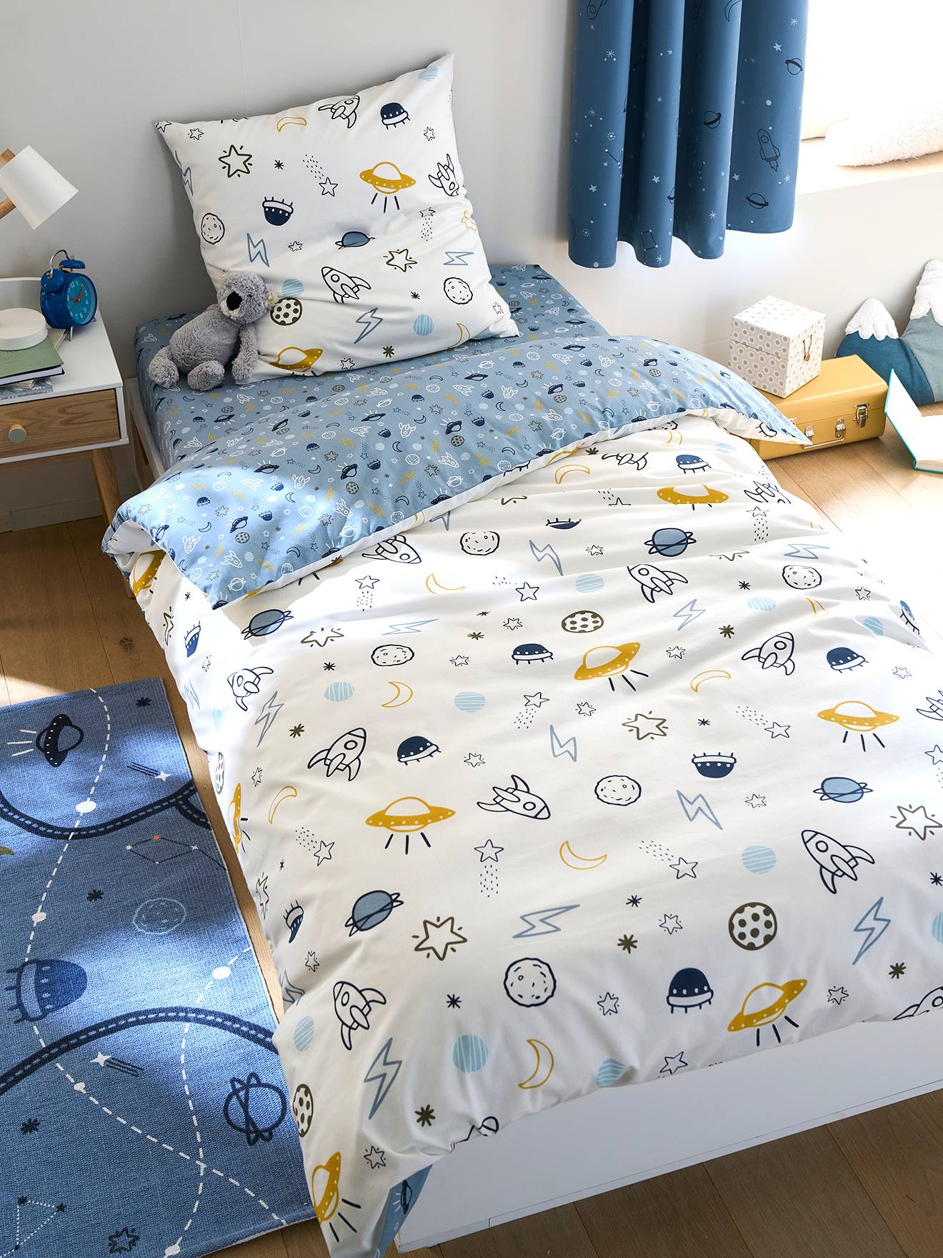 Conjunto de capa de edredom e fronha infantil Basics, estampa Cosmos azul tamanho médio