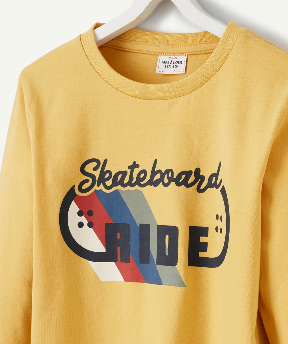 T-SHIRT GARÇON EN COTON BIO JAUNE THÈME SKATEBOARD