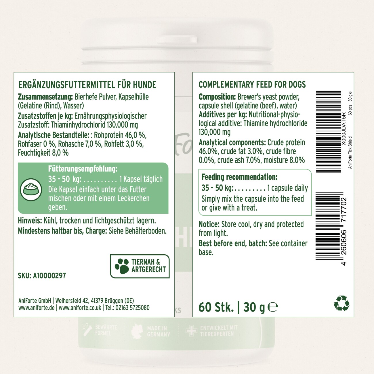AniForte Zecken Schild (35 bis 50kg) für große Hunde 60 Kapseln
