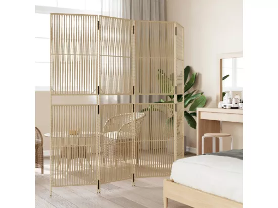 Cloison de séparation 4 panneaux beige résine tressée