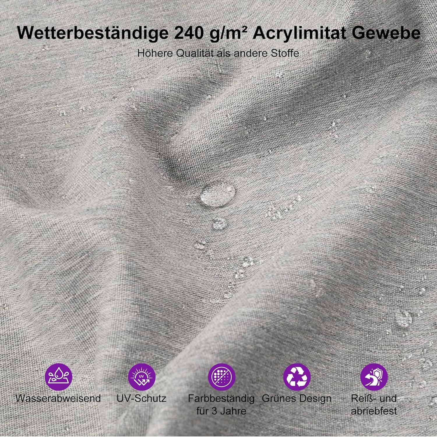 PURPLE LEAF Sonnenschirm 300 x 300 cm Ampelschirm Doppeldach mit Kurbel, Gartenschirm aus Acrylimitat wasserabweisend Sonnenschutz farbecht, Kieselgrau