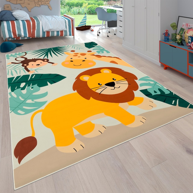 Paco Home Kinderteppich »Bino 582« rechteckig 4 mm Höhe Spielteppich, Motiv Tiere, Löwe & Giraffe, Kinderzimmer