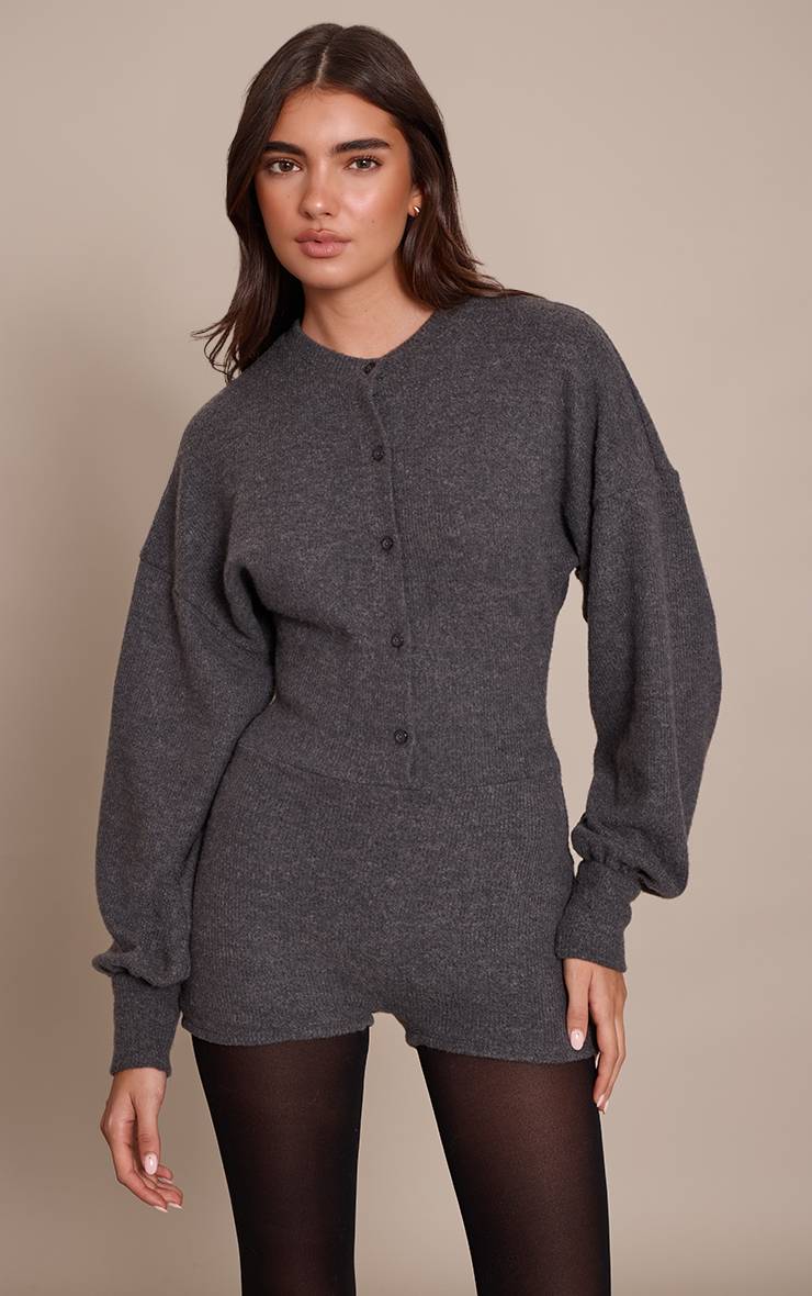 Gris Combinaison Côtelée Boutonnée
