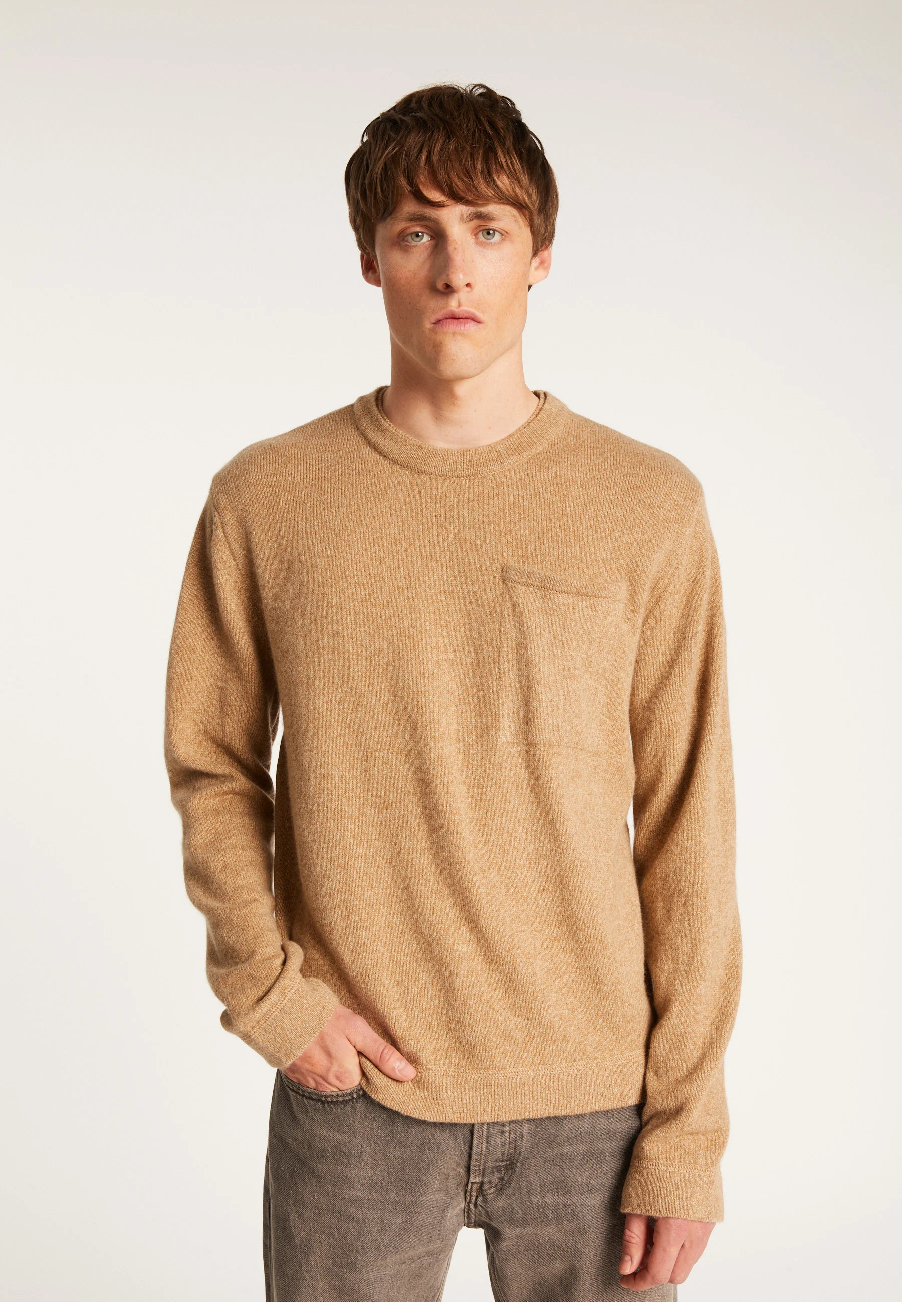 TYLANAH24 - Pull col rond en laine et cachemire | Marron
