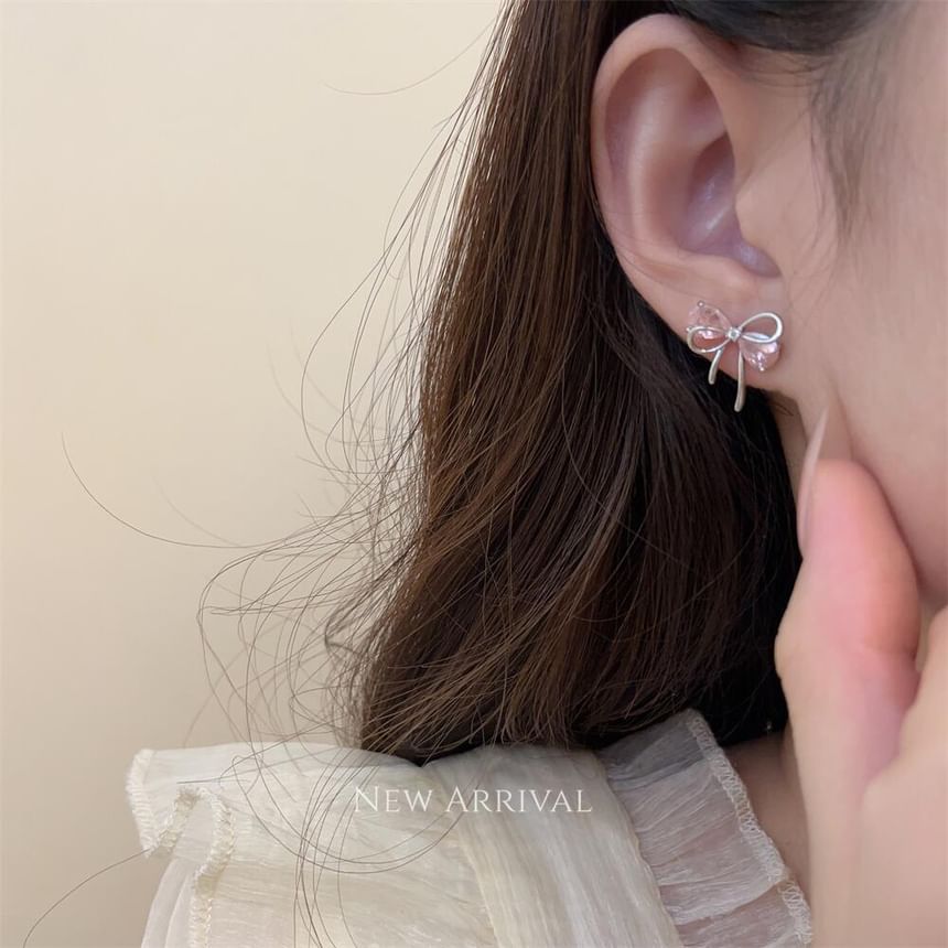 Rosesand - Oorbellen met strik en strass steentjes