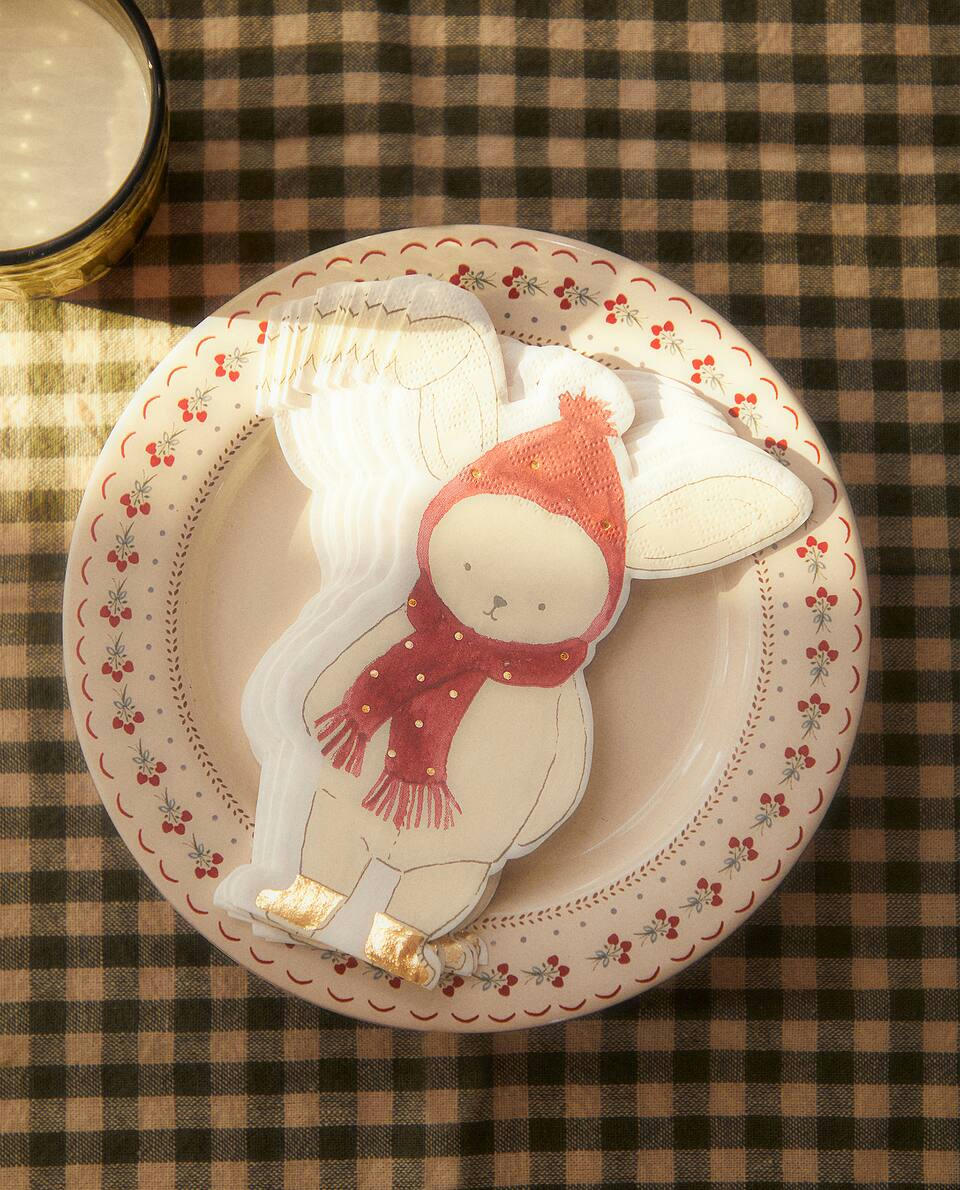 PACOTE DE GUARDANAPOS DE PAPEL INFANTIS COM COELHINHO DE NATAL (PACOTE COM 20)