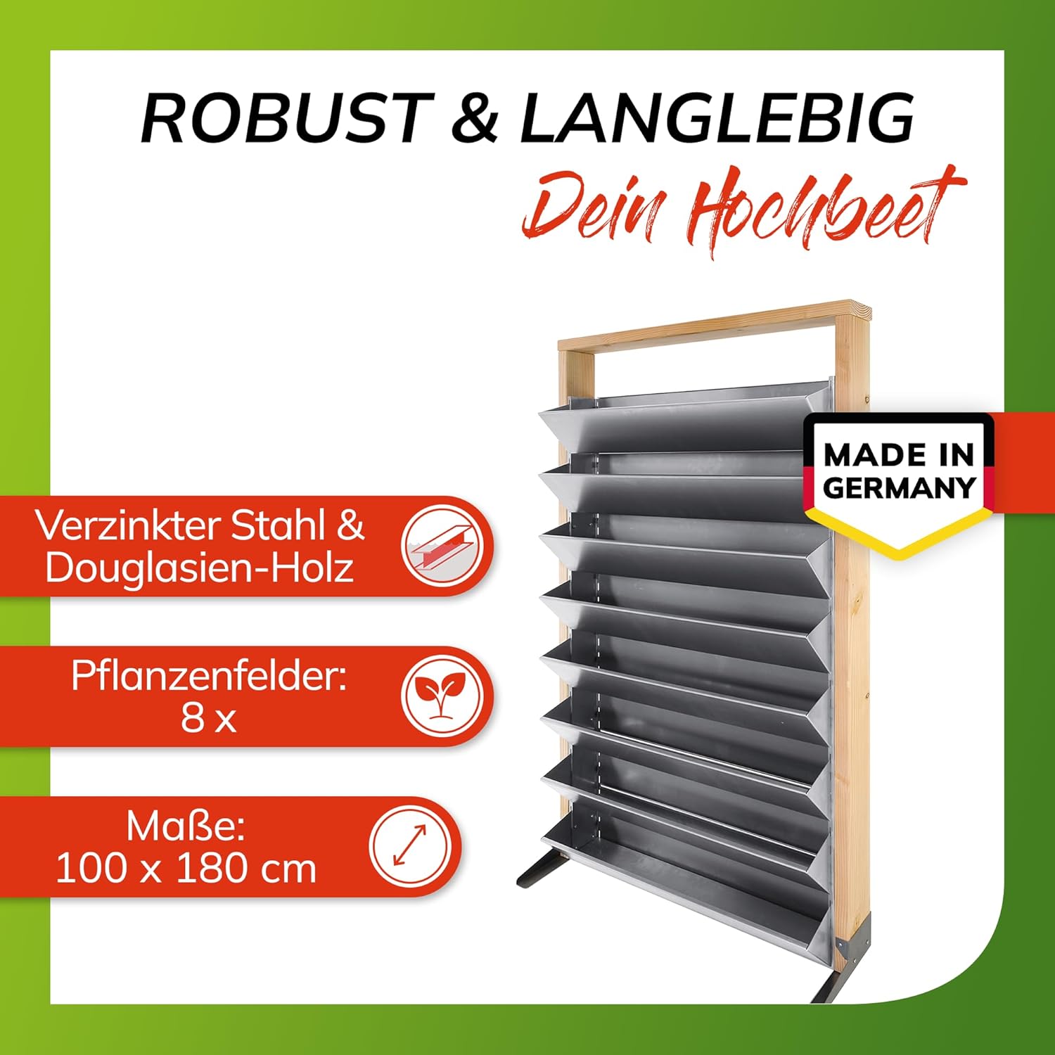 bellissa - INALTO L8 vertikales Hochbeet Pflanzenständer 100x32x180cm - Vertikalbeet Regal mit 8 Pflanzkästen ohne Zwischenböden für Kräuter, Pflanzen & Blumen - Vertikaler Garten aus Holz & Metall