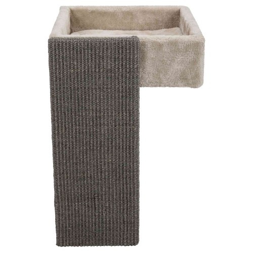Cama Trixie cinza claro para gatos com poste para arranhar, ideal para prateleiras.