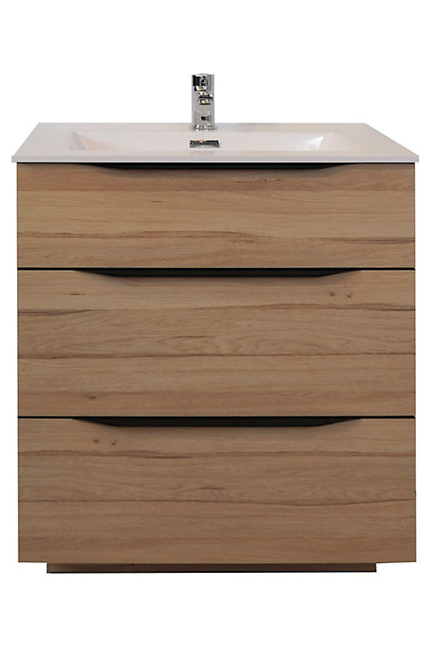 Meuble sous vasque à poser Pamili 80cm aspect bois + plan vasque resine blanc Pamili 80cm