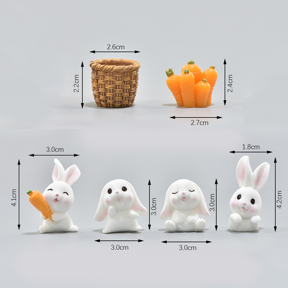(7er Set) Miniatur Hasen Oster Deko Bastel Figuren Geschenktopper