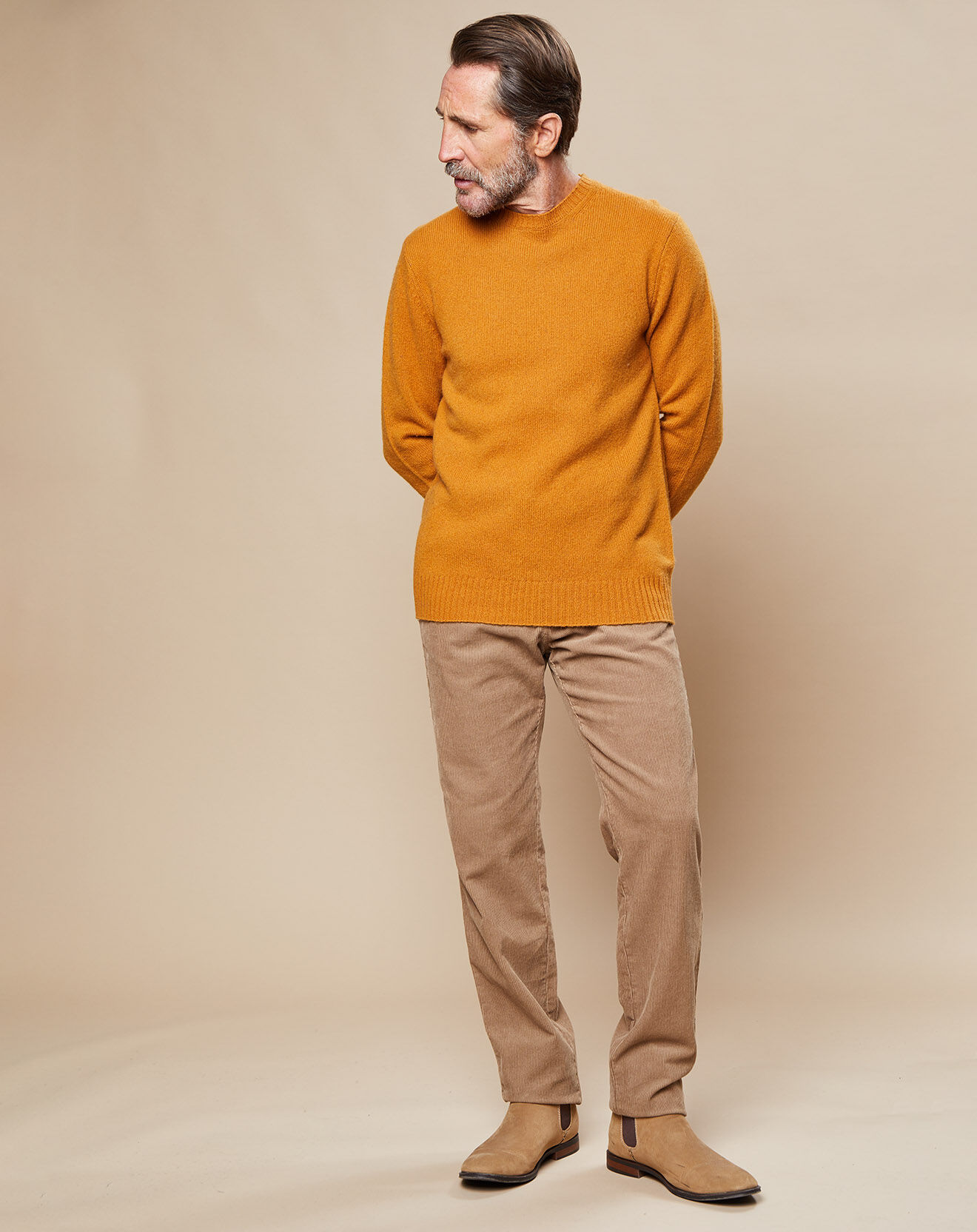 Hartford Pull Shetland en Laine mélangée Crew ocre