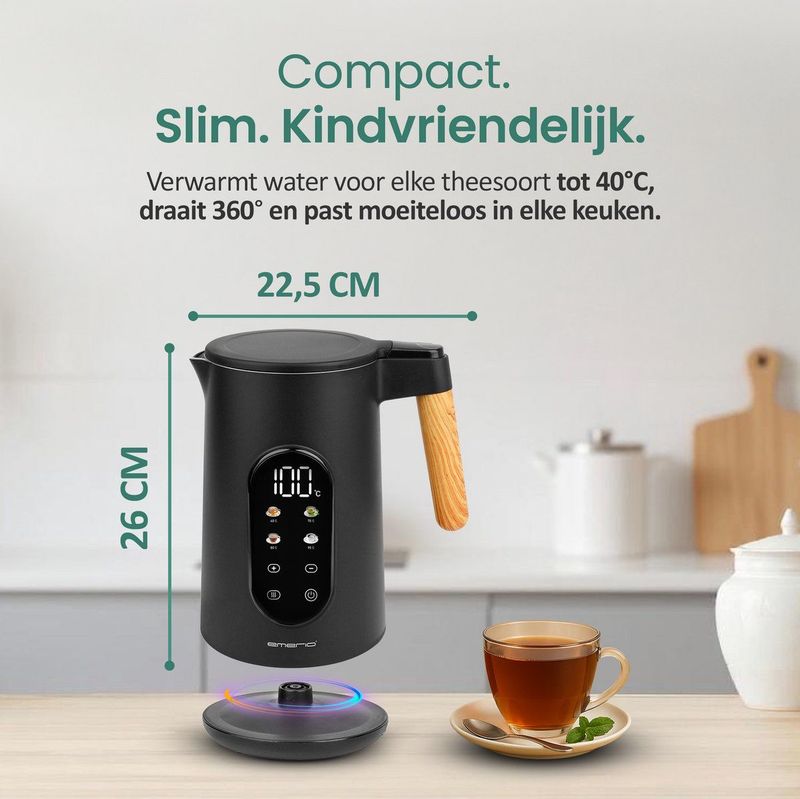 Emerio - WK-132230 - Waterkoker - Zwart / Bruin - 1.7 Liter - Temperatuurregeling