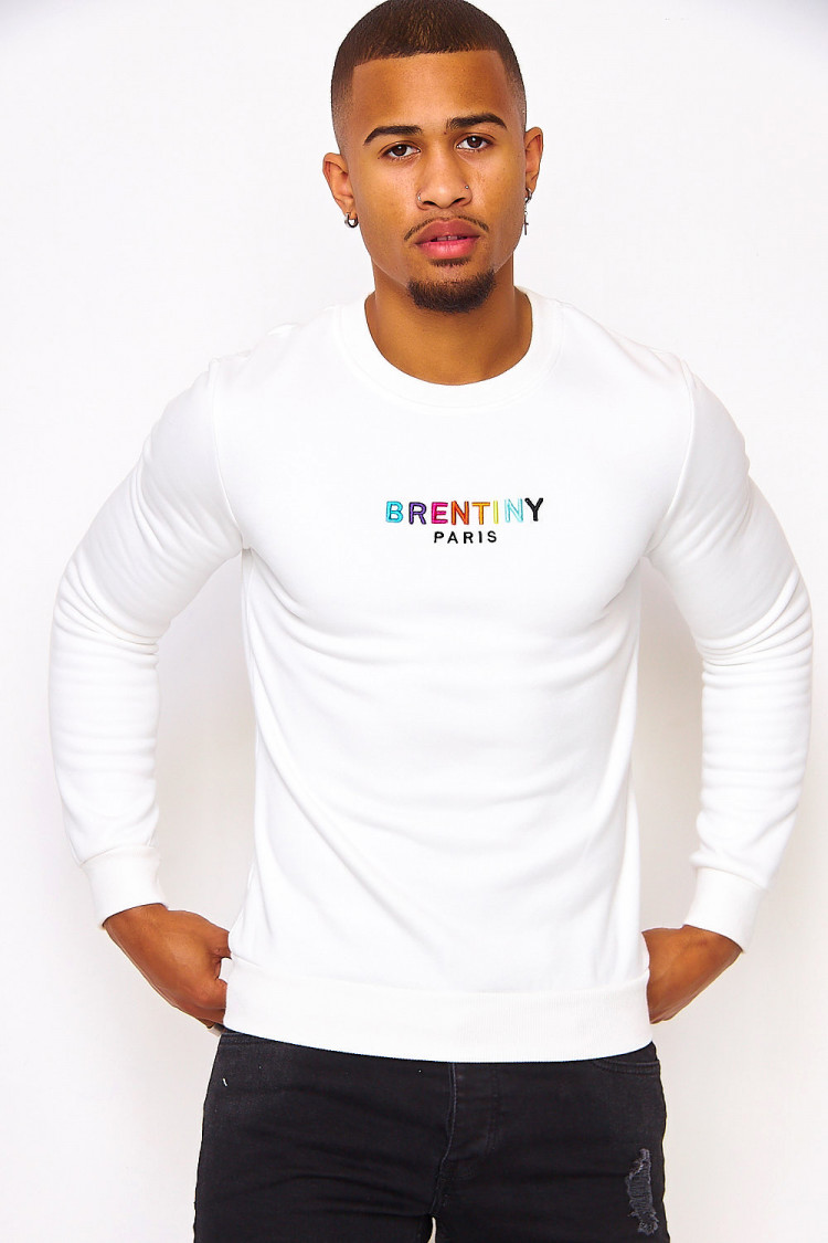 Sweat blanc broderie Brentiny multicolore