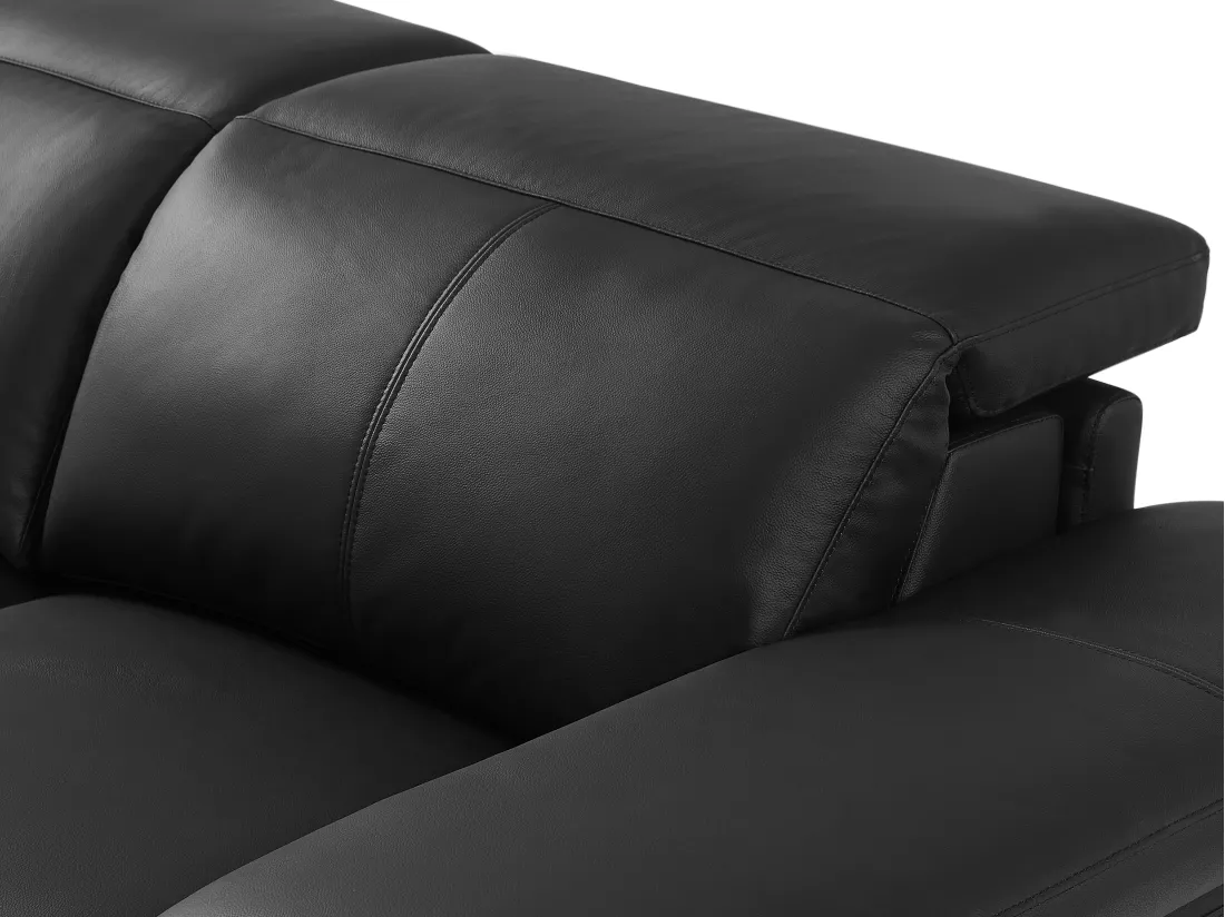 Canapé d'angle gauche relax électrique en cuir de vachette noir PUNO II
