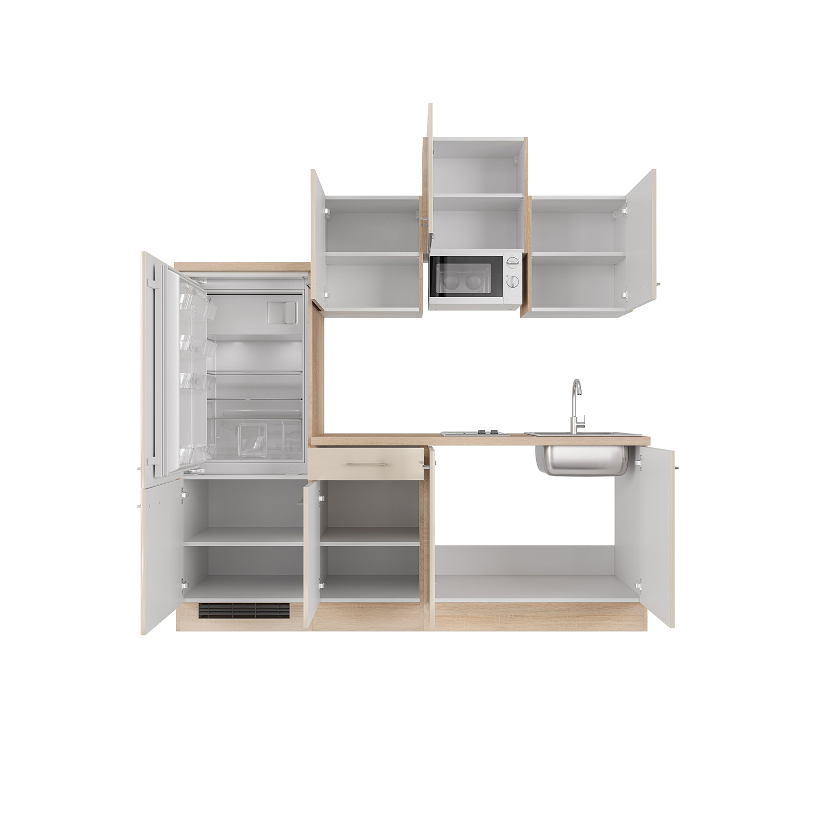 Küchenblock NEPAL - Kaschmir Glanz-Sonoma Eiche - mit E-Geräten - 210 cm