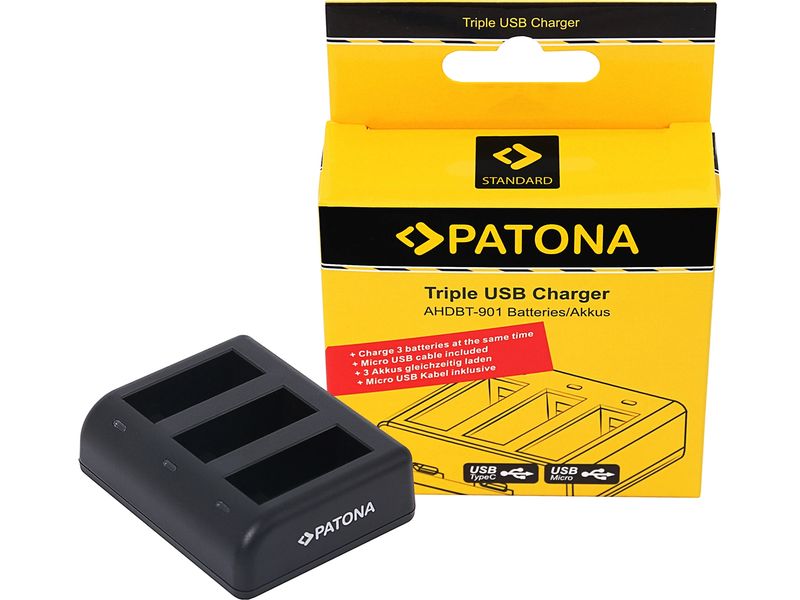 Patona Ladegerät für GoPro Hero 9, Hero 10 und Hero 11 Triple Ladegerät