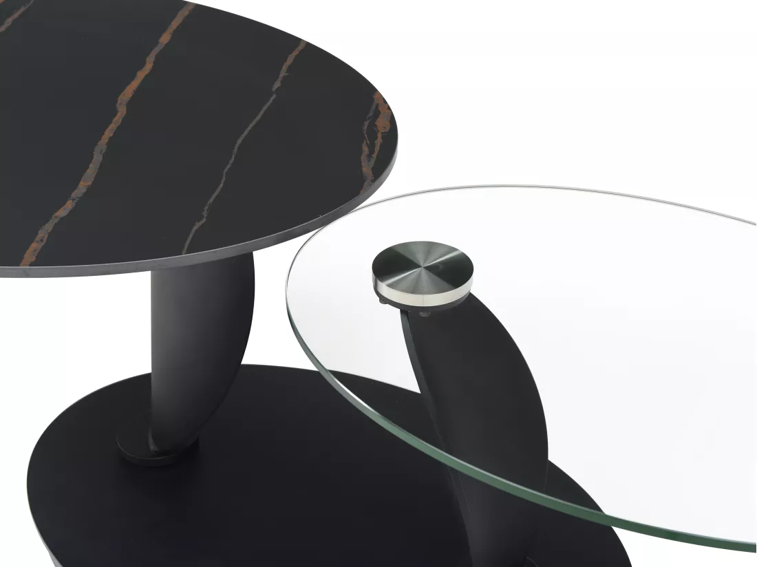 Table basse avec plateaux pivotants en céramique, verre trempé et métal - Effet marbre noir - MANEYA de Maison Céphy