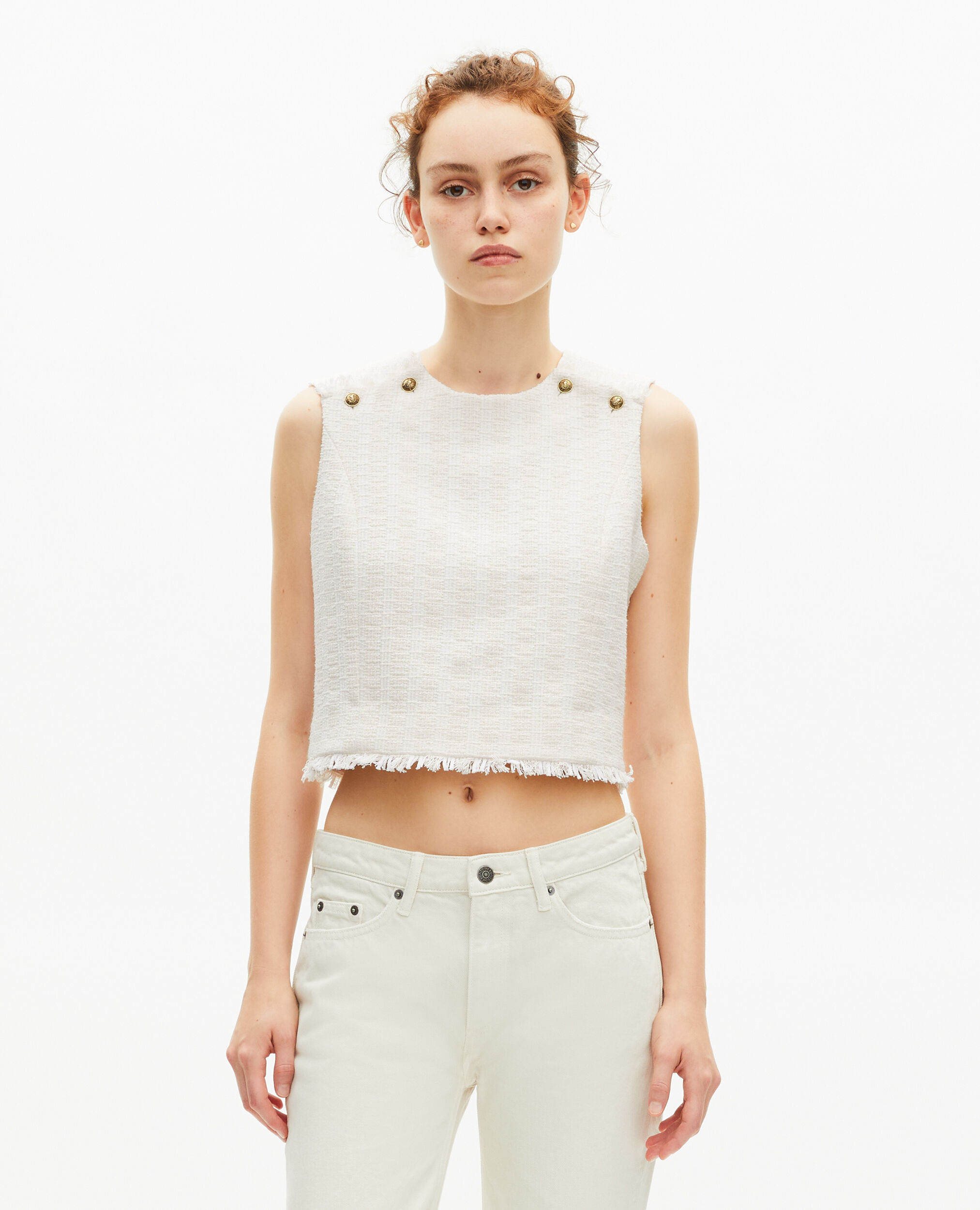 Top en tweed écru