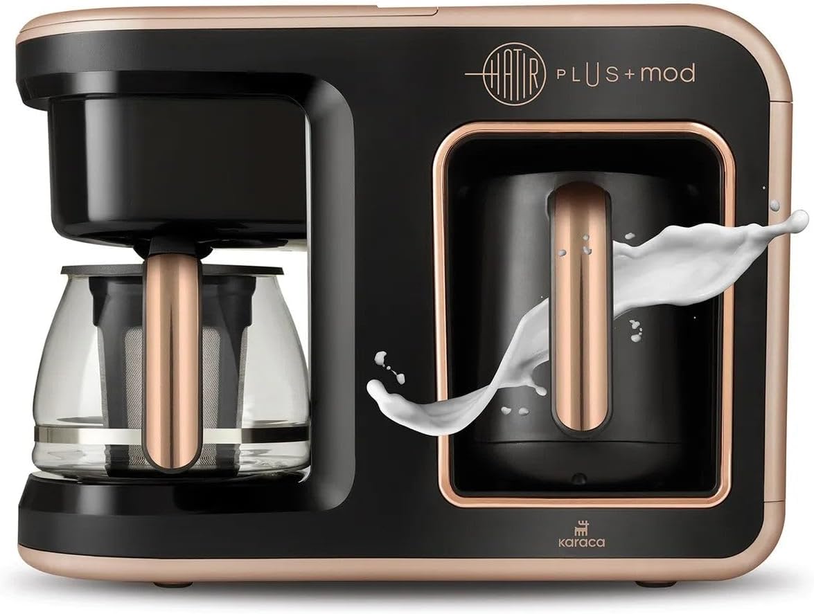 KARACA Hatır Plus Mod 5-in-1 Türkische Kaffeemaschine und Filterkaffeemaschine, 0,75L Kapazität, Bereitet 5 Tassen Türkischen Kaffee mit Milch zu, Edelstahlfilter, Messlöffel Inklusive