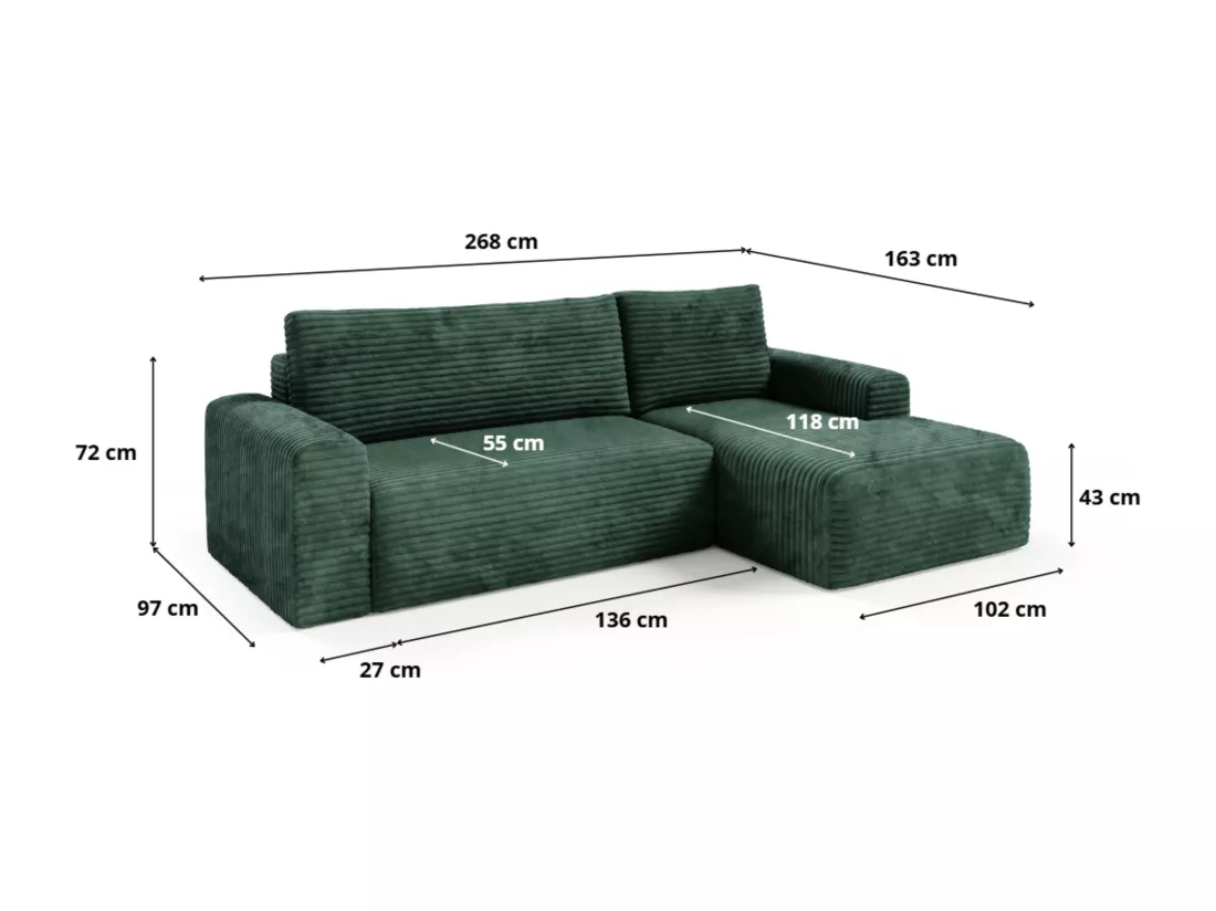 Canapé d'angle convertible en velours côtelé SONTII Braun