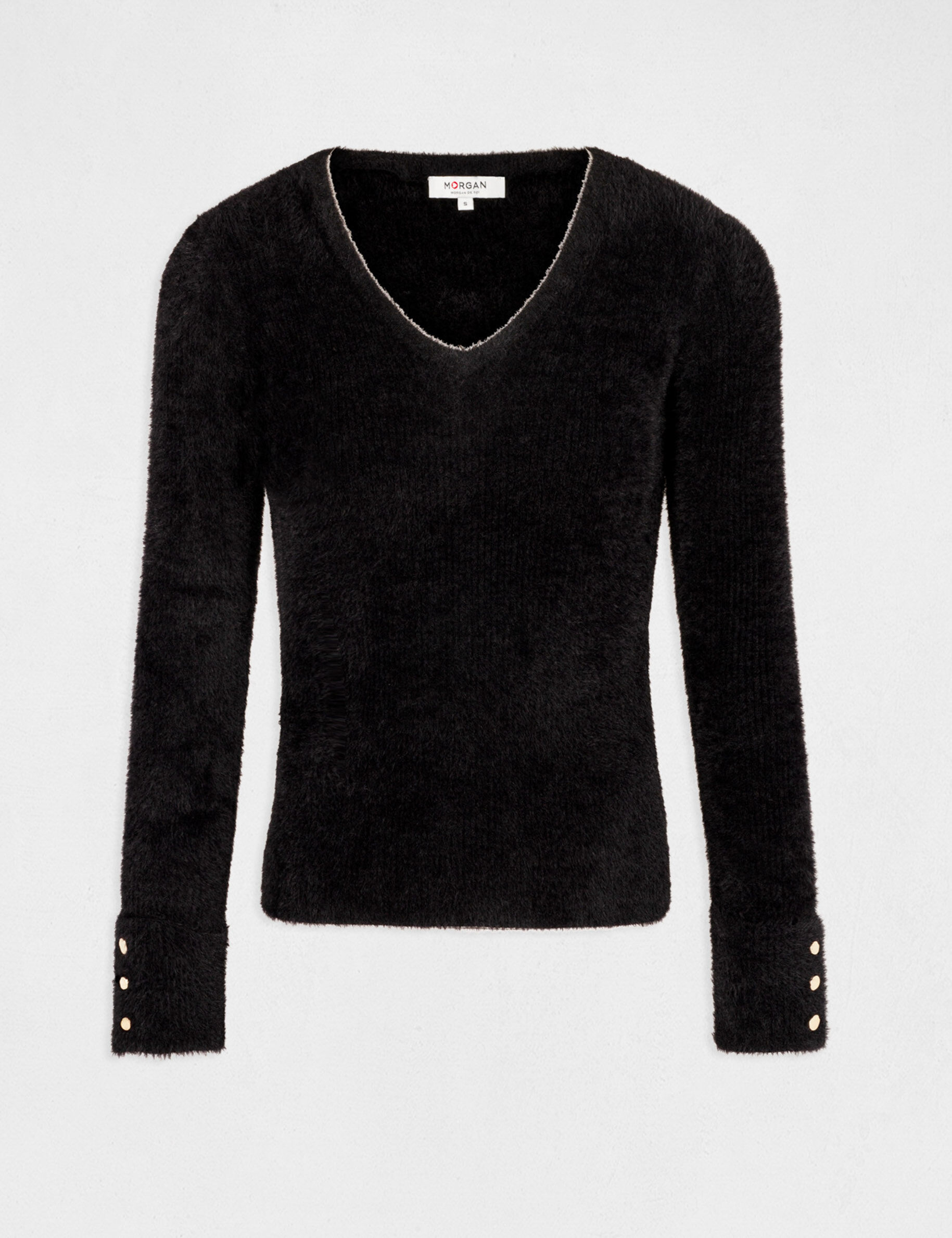 Pull manches longues maille duveteuse noir femme - noir