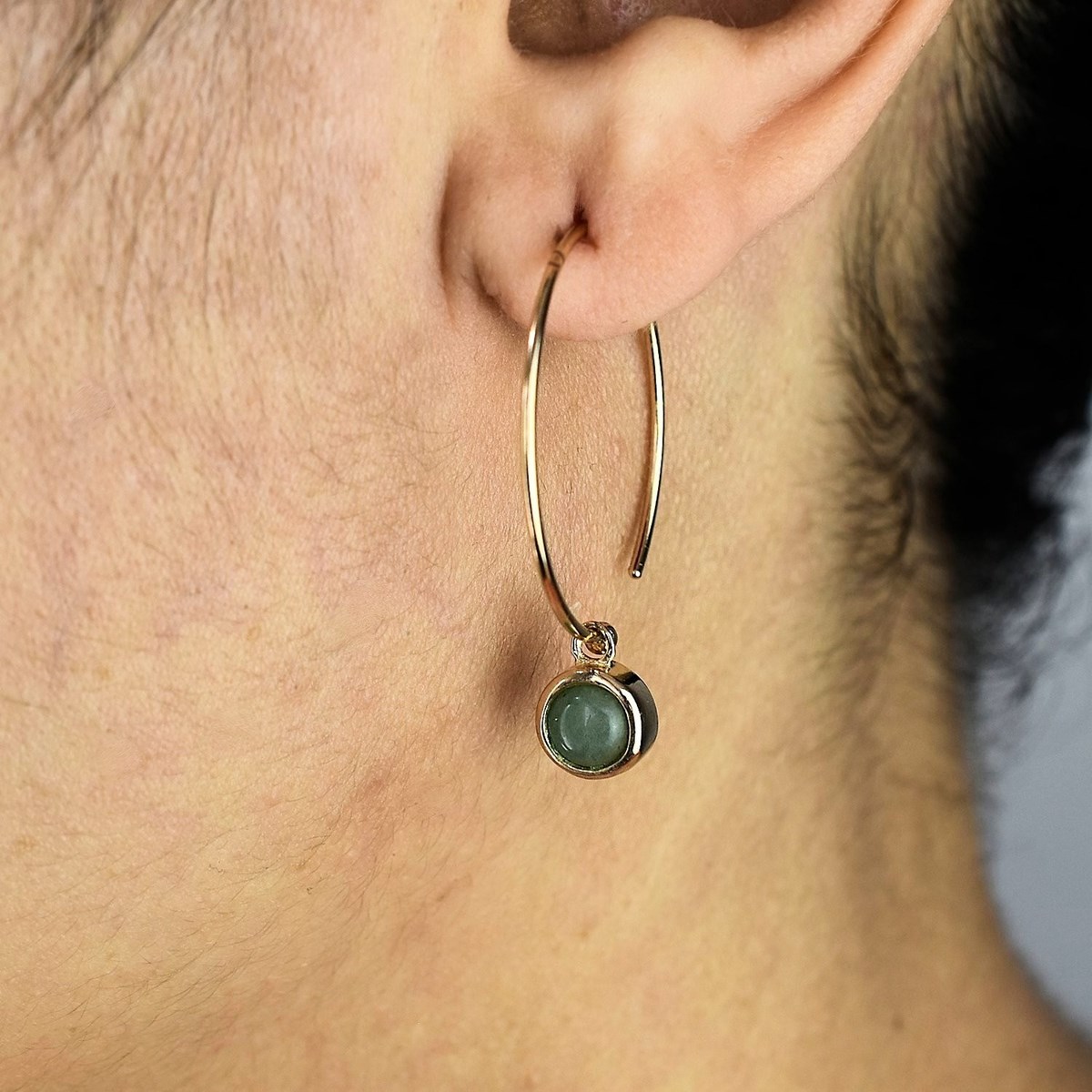Boucles d'oreilles créole pierre naturelle aventurine Plaqué or 750 3 microns