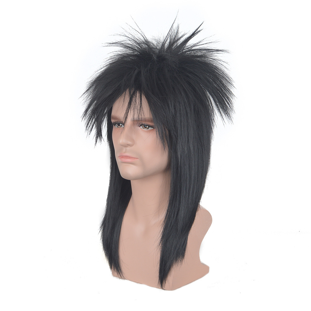 (60cm) Vokuhila Perücke Pop Rock Fasnacht Kostüm Zubehör Motto Party / Halloween Accessoire - Schwarz