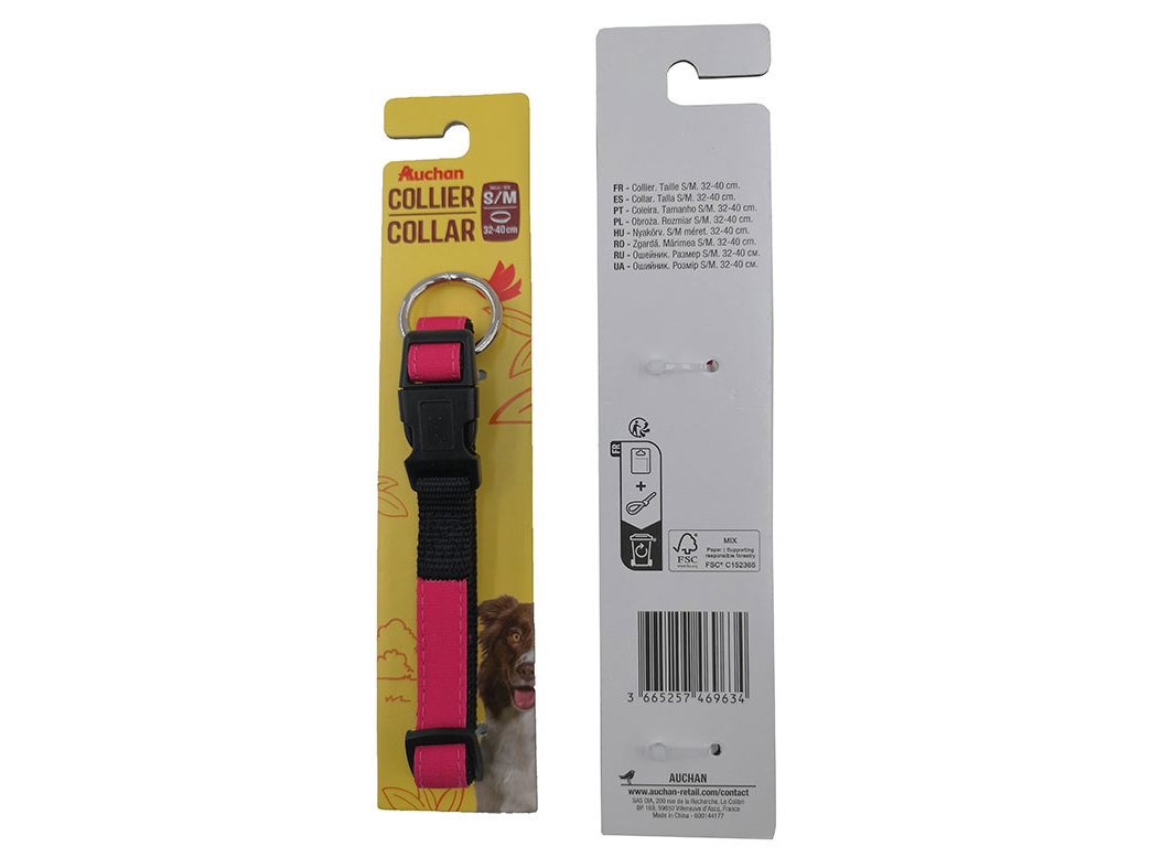 COLEIRA POLIESTER AUCHAN FUSHIA 1.5CMX32-40CM
