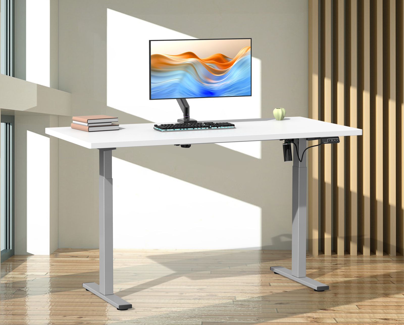 Schreibtisch E-LONA - weiß-silber - 110x50 cm - höhenverstellbar