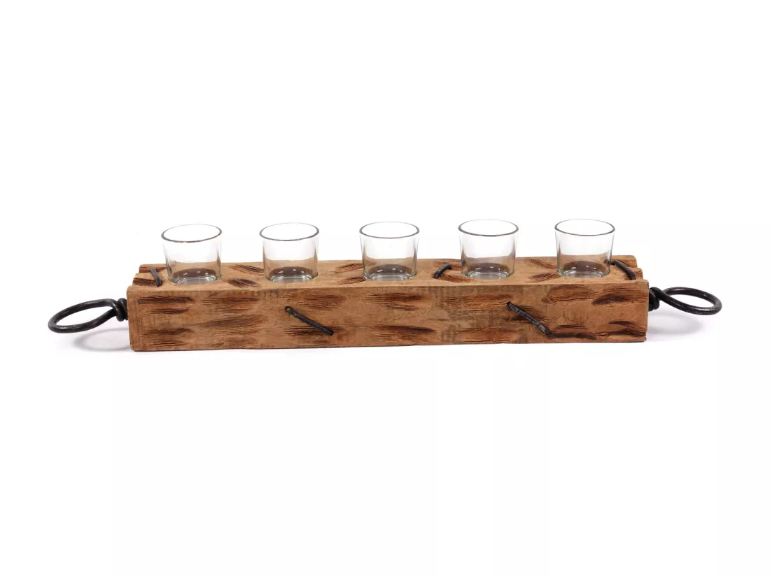 BOUGEOIR Brûlé 70 Bois de mangue, avec insert en verre pour 5 bougies chauffe-plat nature-noir