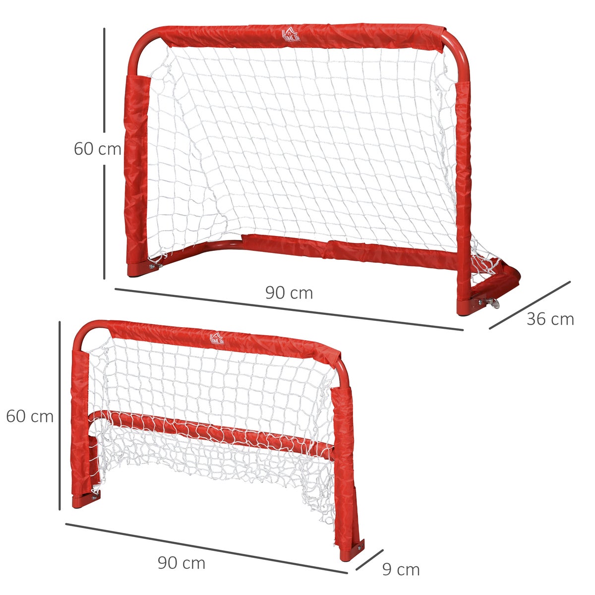 HOMCOM Voetbaldoelen, Voetbalnet, Opvouwbaar, 90 x 36 x 60 cm, Staal, Tetrolon, Rood