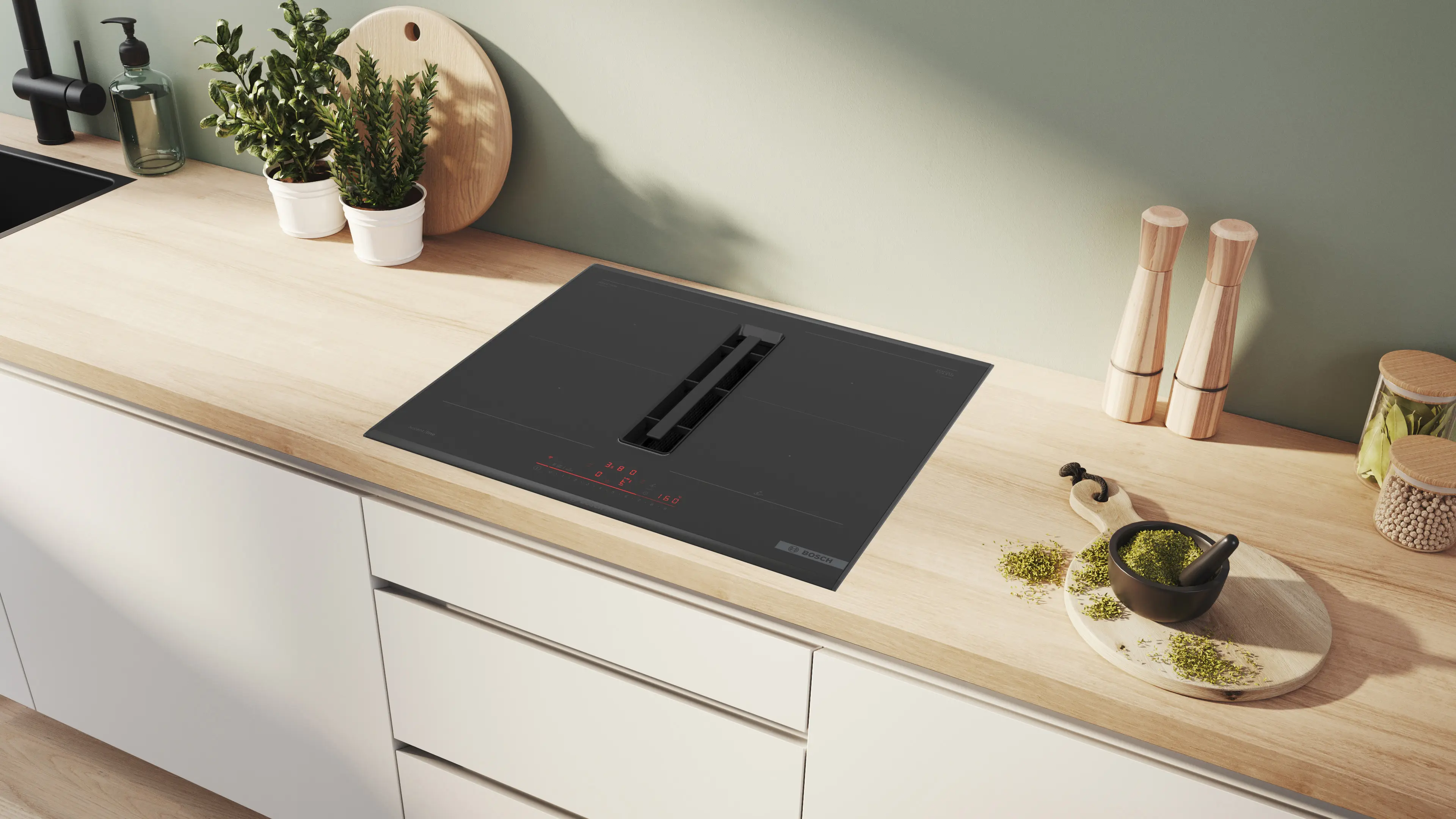 Serie 6 Inductiekookplaat met afzuiging 60 cm opbouwmontage met rand