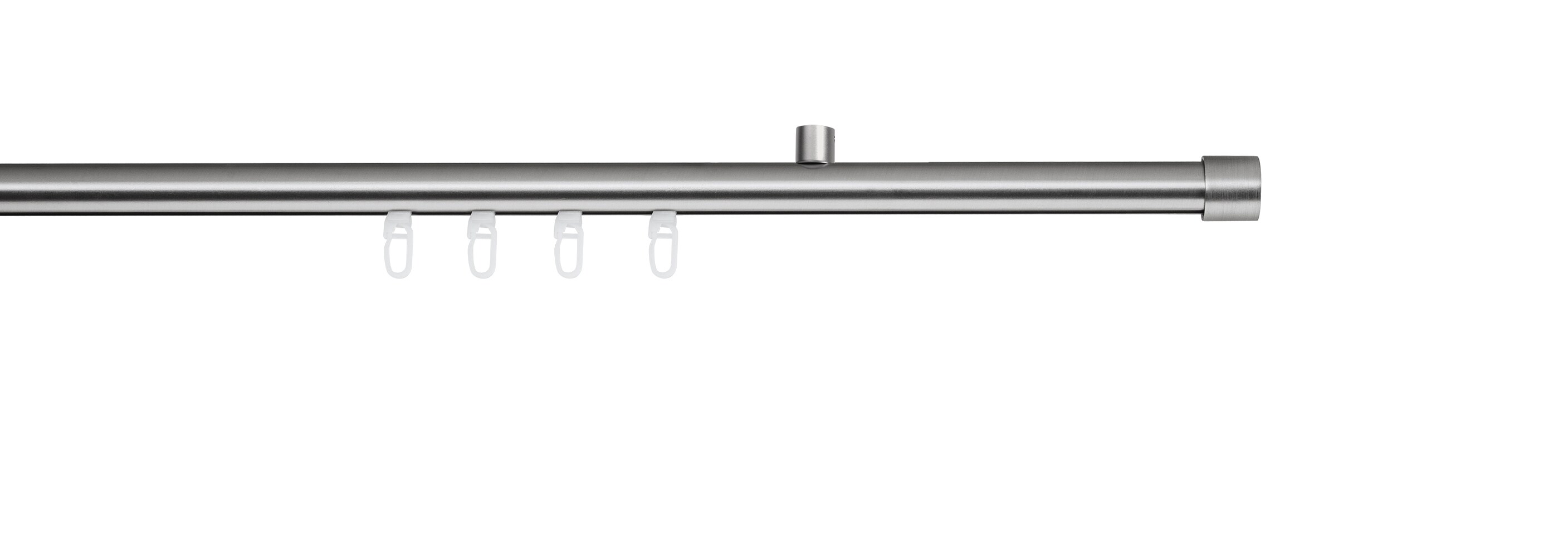 Ondeco Gardinenstange auf Maß Innenlauf 20mm Cap 1-laufDeckenträger 1,5cm mit Gleiter Farbe: Edelstahl-Optik, Größe: 100cm