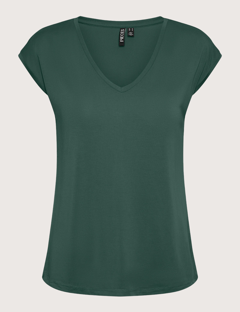 PIECES T-SHIRT COL V KAMALA GRIS BLEU