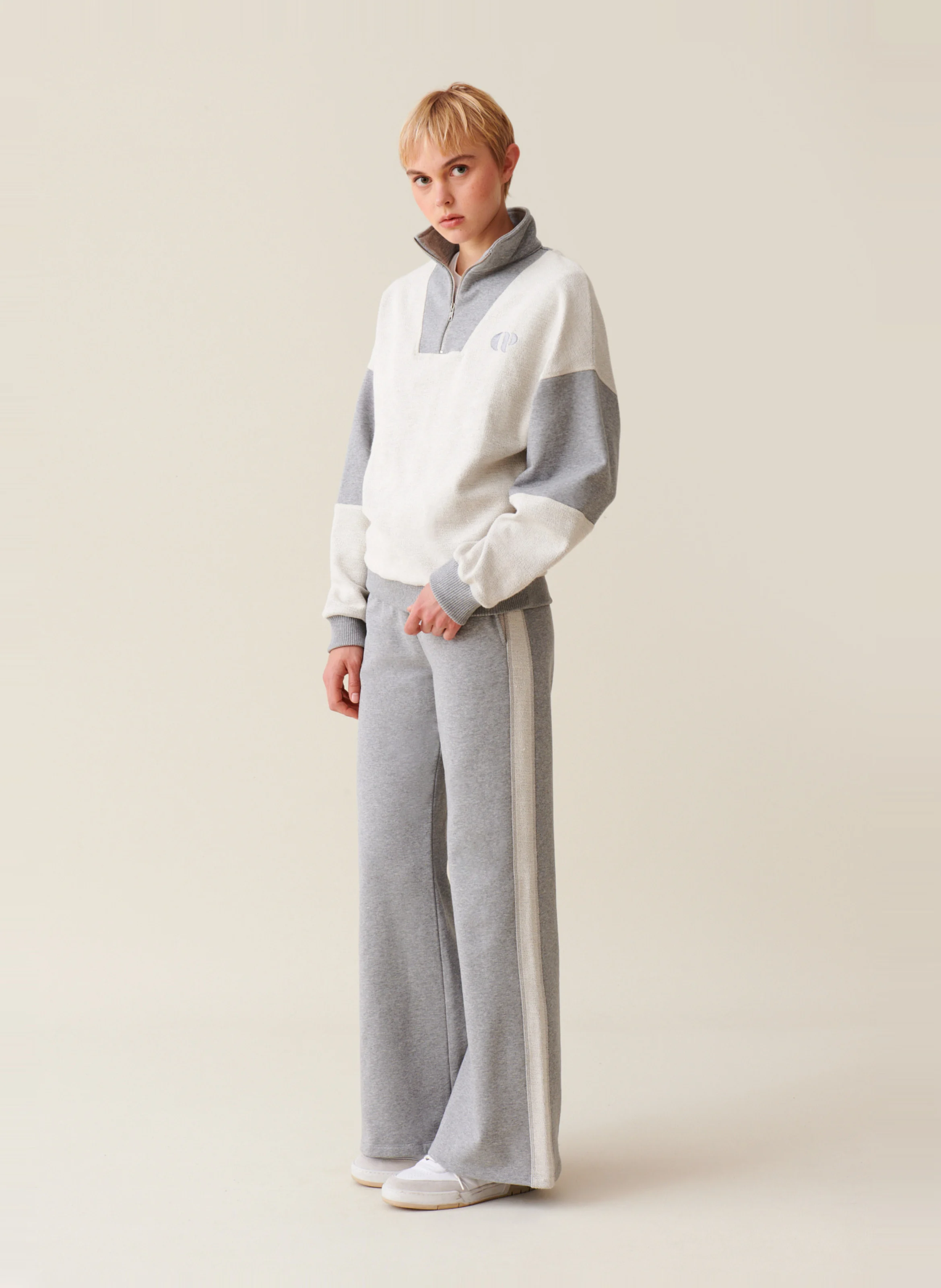 Sweatshirt col montant zippé en coton | Gris