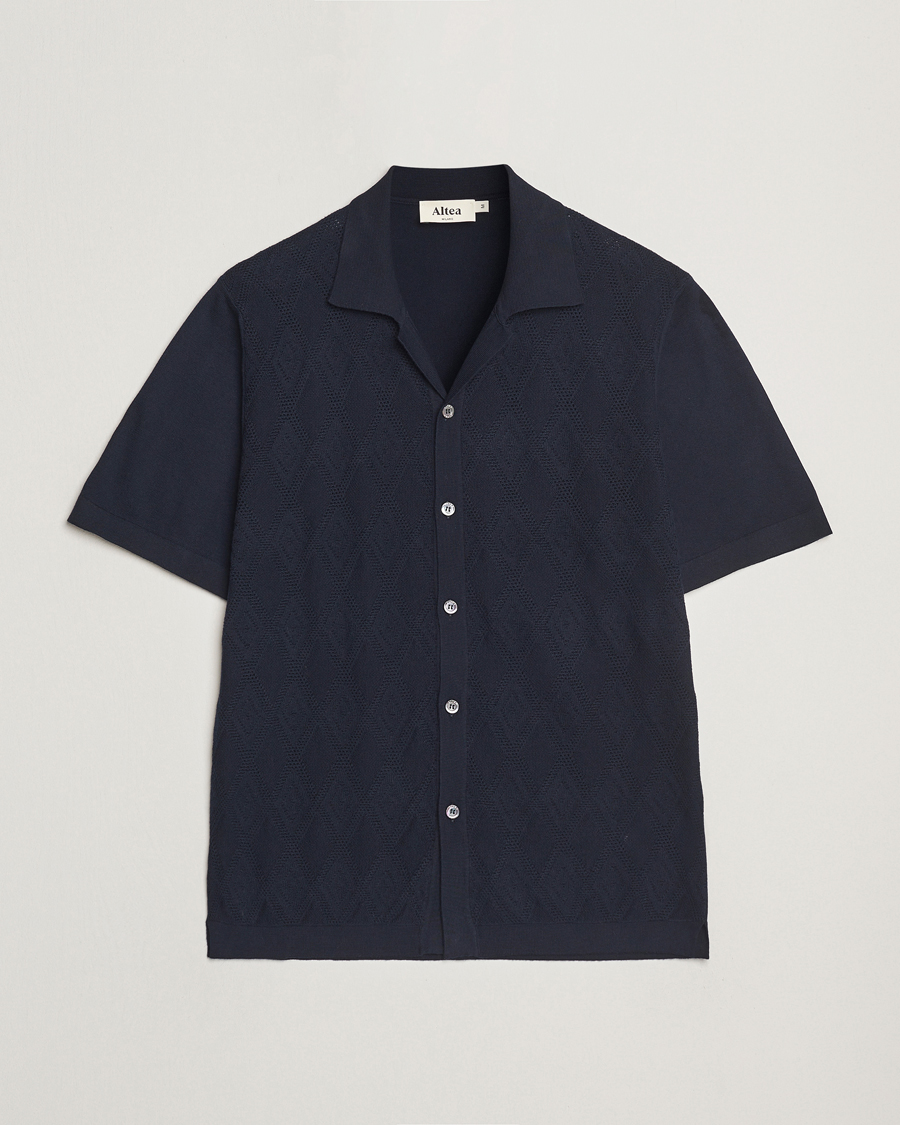 Altea Jacquard Knit Camp Shirt Navy