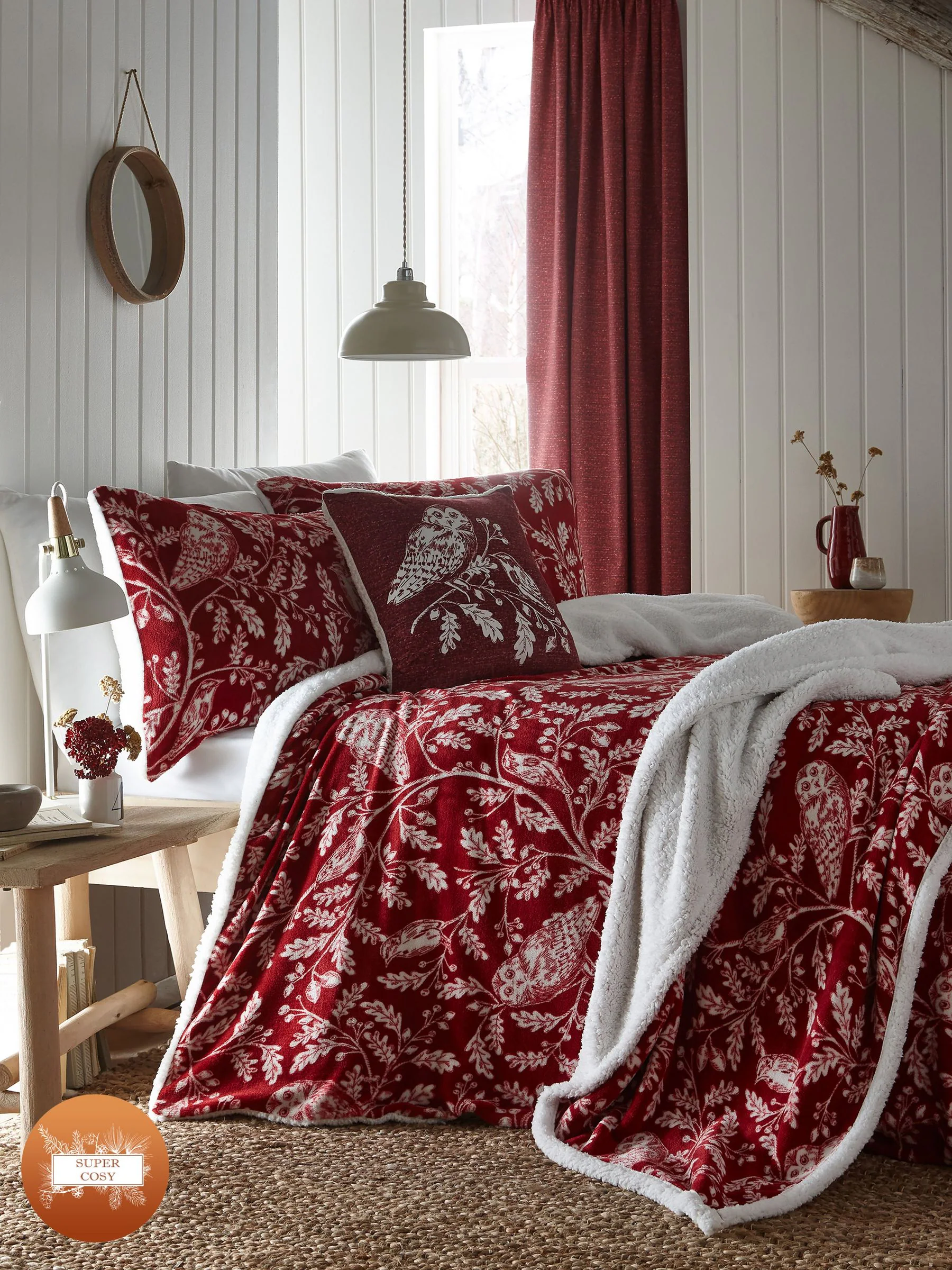 Dreams & Drapes - Dekbedovertrekset van donzige fleece met kerstuilenprint