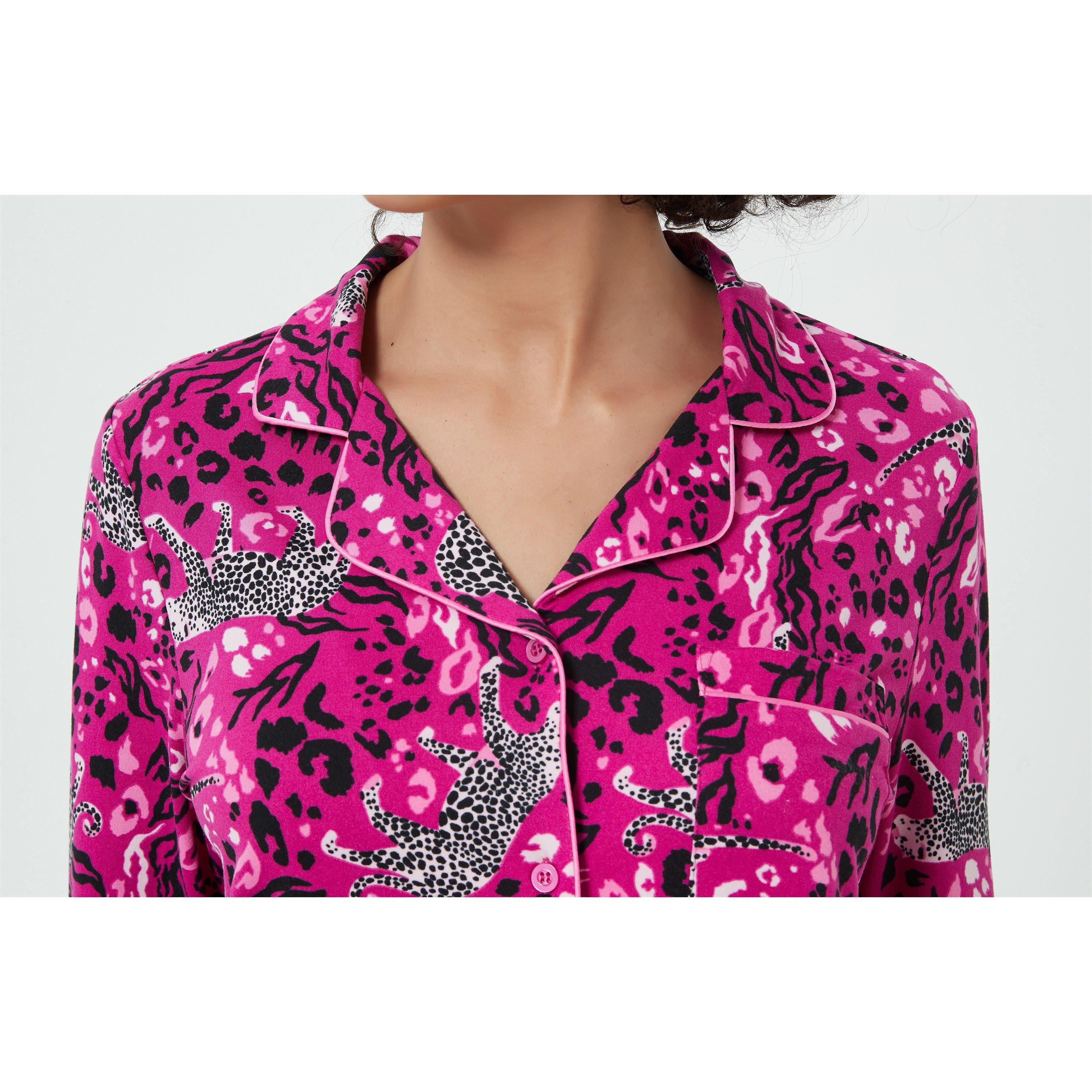 Linea Ladies Leopard Soft Touch Button Through Pyjama Set