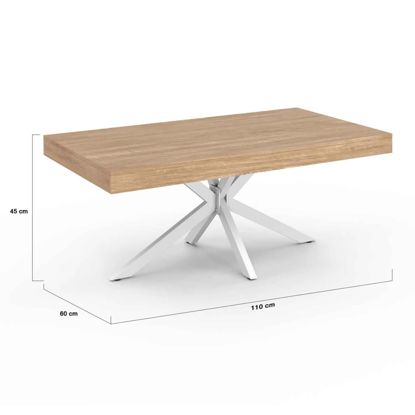 Table basse rectangle ALIX 110 cm pied araignée bois et blanc