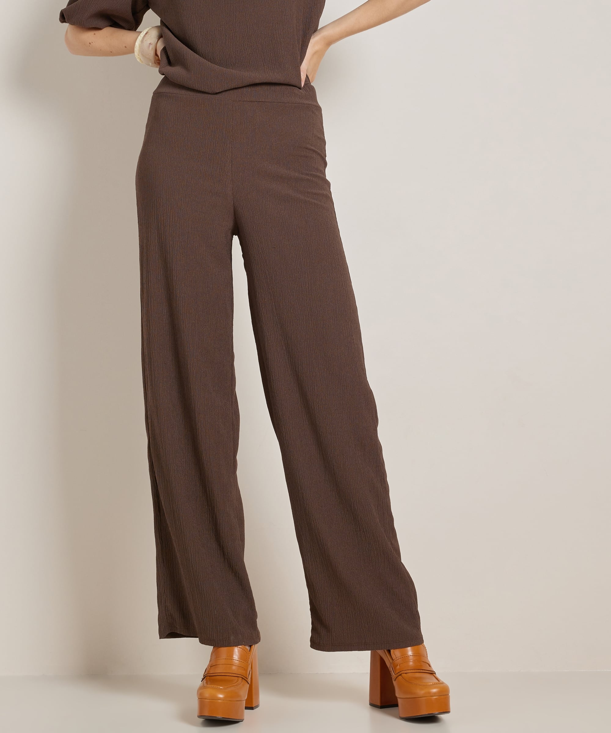 uni wide fit broek met structuur