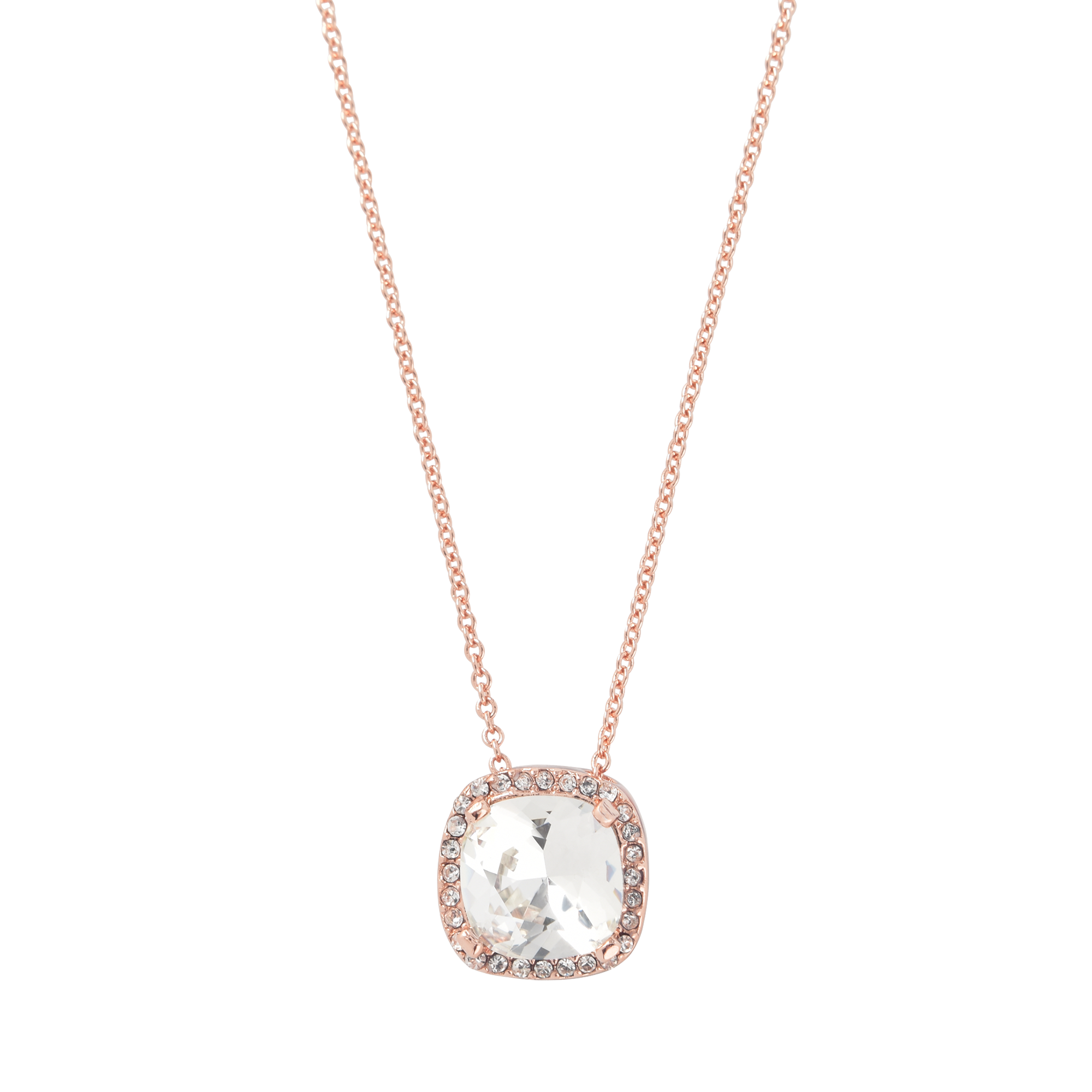 (49cm) Damen Halskette mit Kristall Strass Stein Anhänger Gross - Roségold