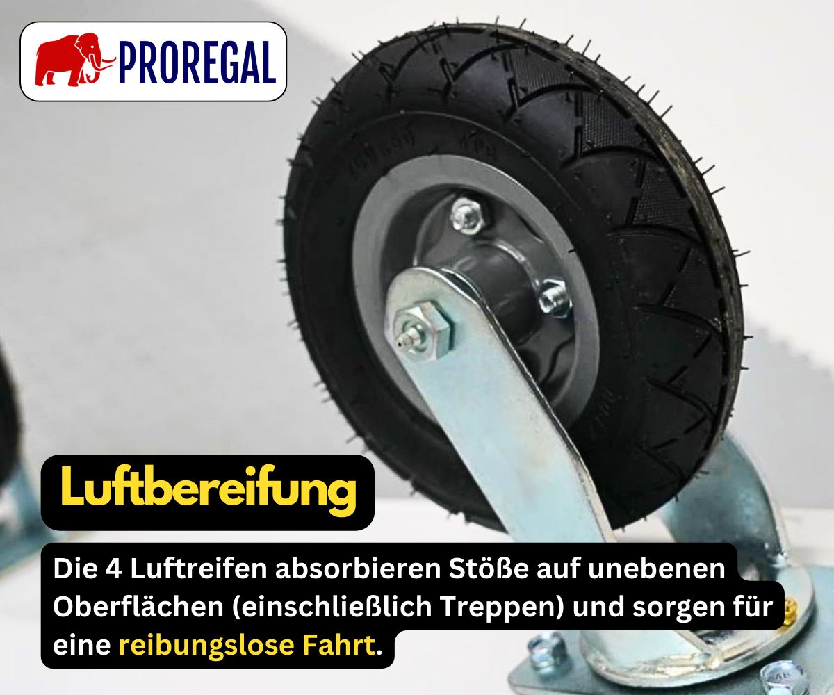 PROREGAL Opvouwbare transportwagen BIG RHINO HxBxD 96 x 90 x 60 cm Draagvermogen 300 kg Luchtbanden Wieldiameter 20,3 cm Blauwgrijs